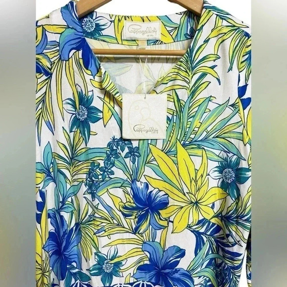 Cappagallo Tropical Floral Hibiscus Tunic Resort Wear Top Medium Petite NWT - Picture 2 of 6